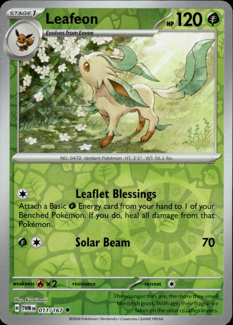 Leafeon 011/167 Uncommon Twilight Masquerade Pokemon Reverse Holo Lightly Played