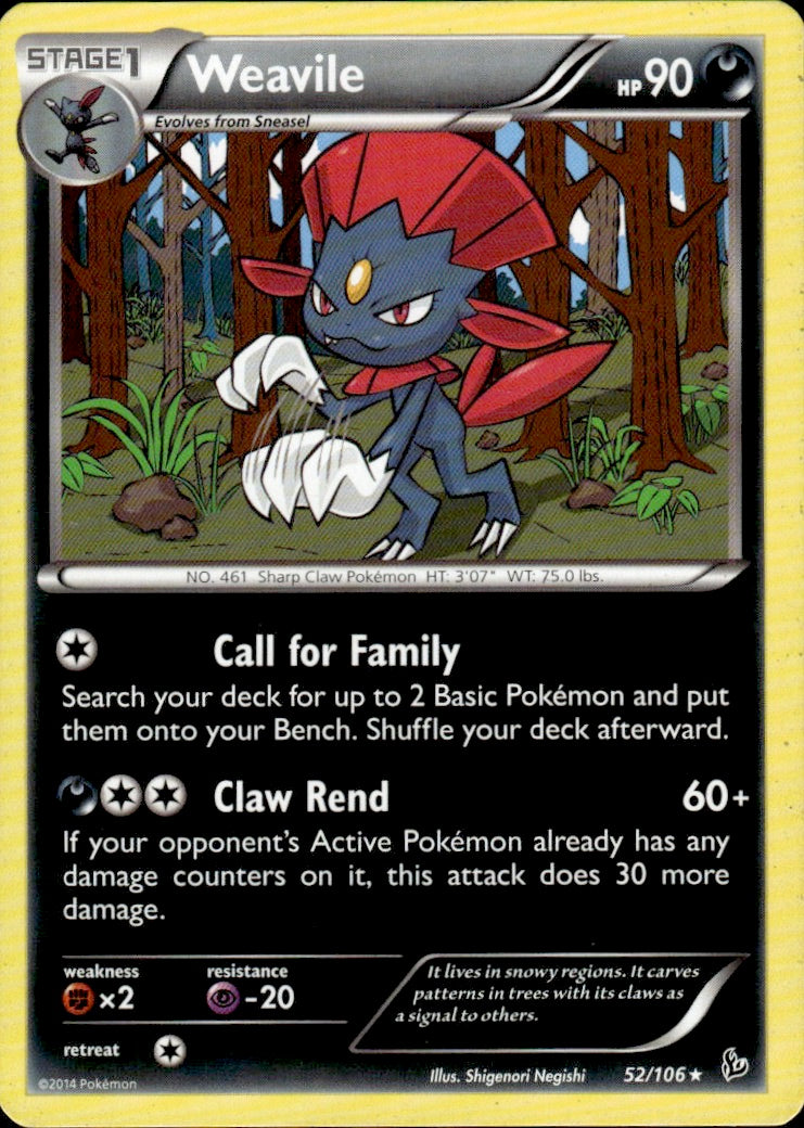 Weavile 52/106 Rare Flashfire Pokemon Lightly Played
