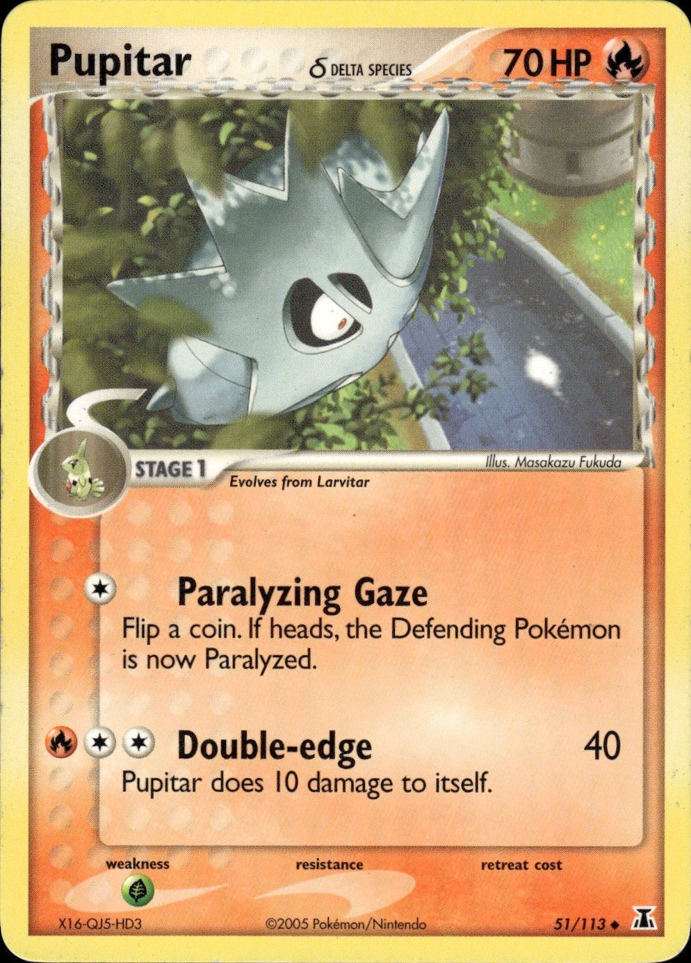 Pupitar 51/113 Uncommon Delta Species Pokemon Lightly Played
