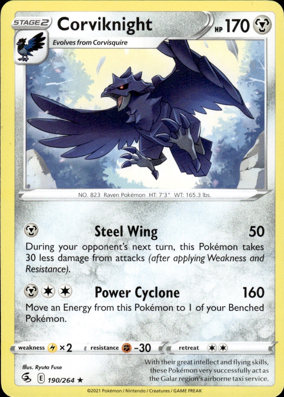 Corviknight 190/264 Rare Fusion Strike Pokemon Lightly Played