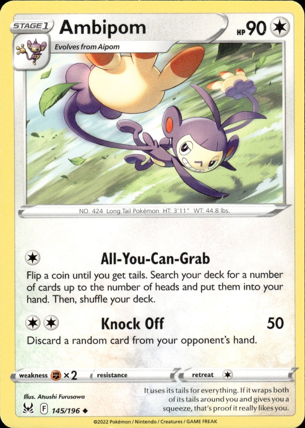 Ambipom 145/196 Uncommon Lost Origin Pokemon Lightly Played