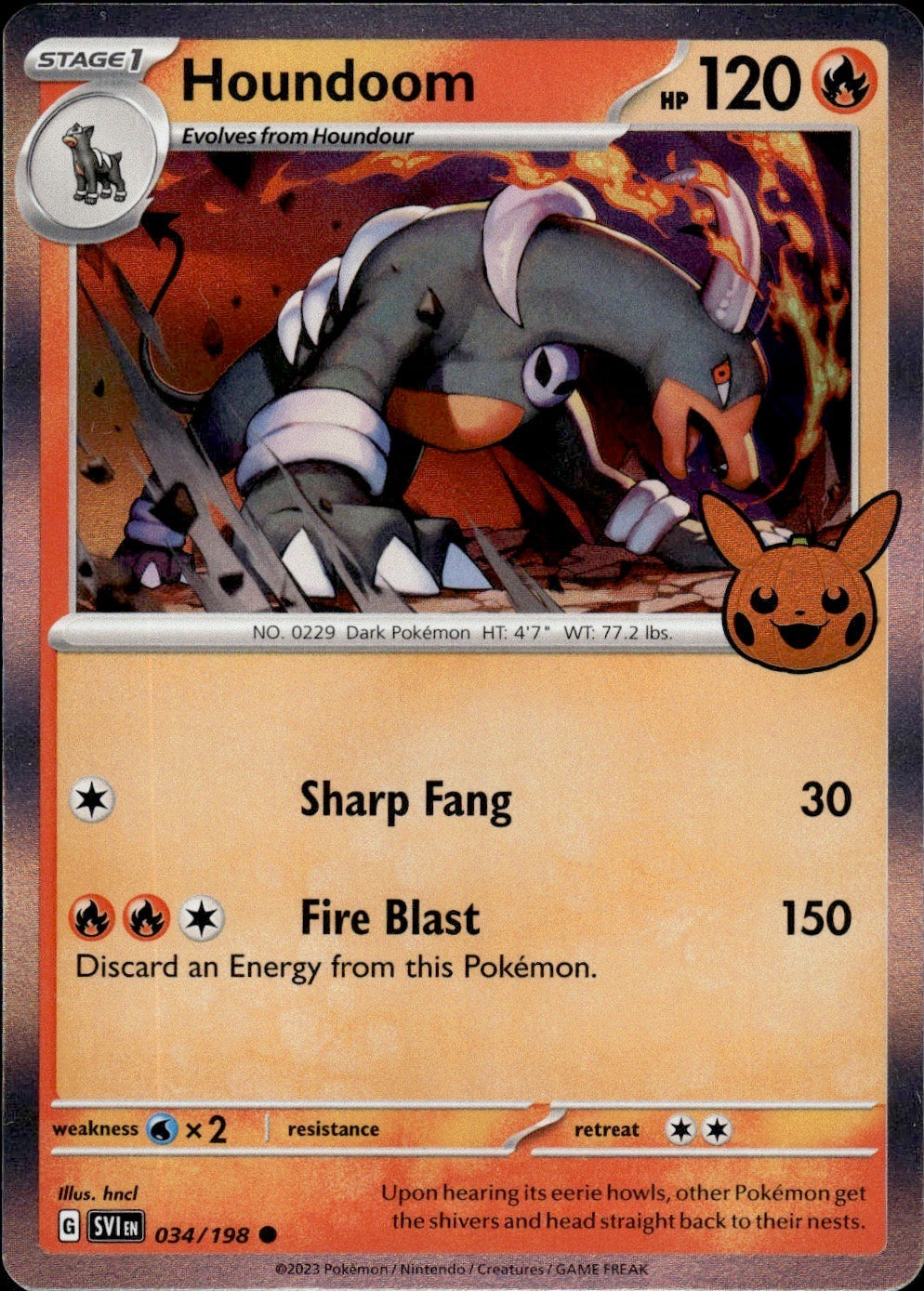 Houndoom 034/198 Holo Common Trick or Trade BOOster 2023 Pokemon Lightly Played