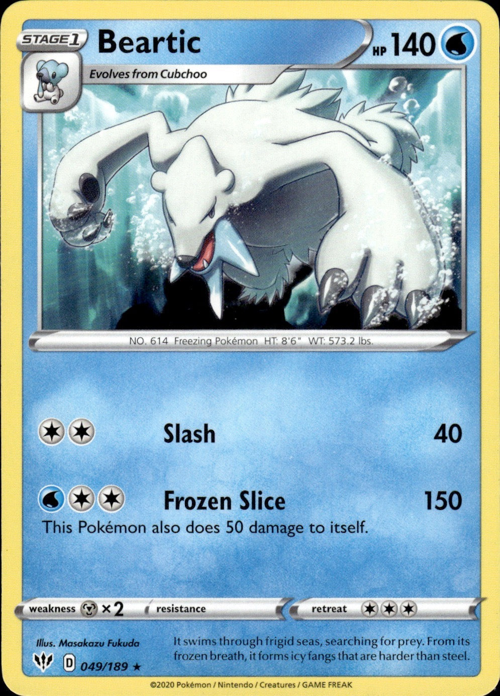 Beartic 049/189 Rare Darkness Ablaze Pokemon Lightly Played
