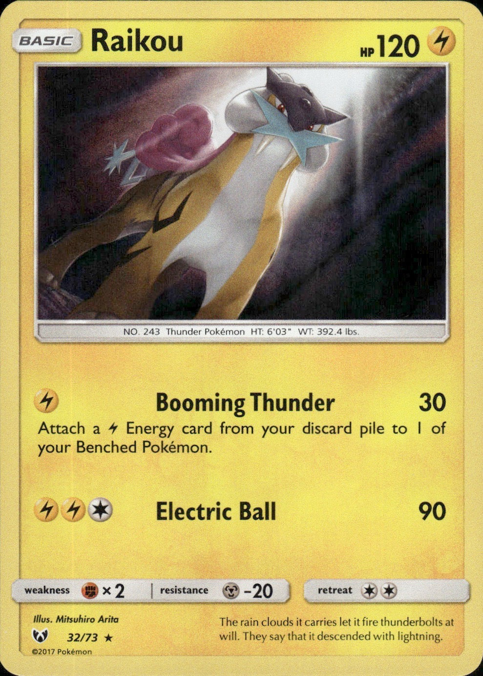 Raikou 32/73 Holo Rare Shining Legends Pokemon Lightly Played