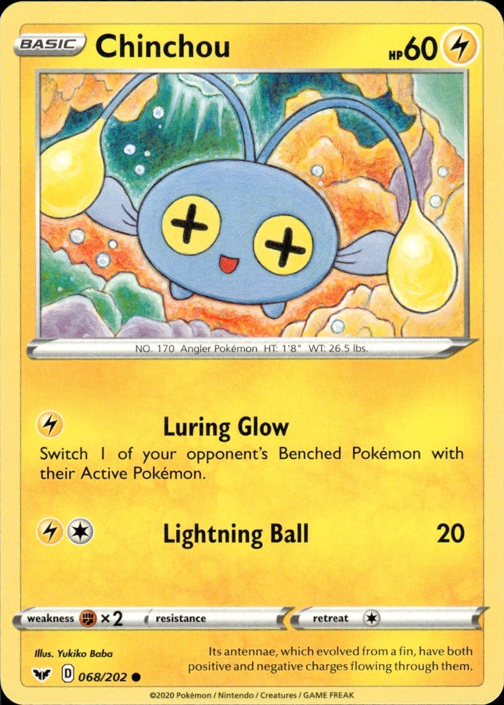 Chinchou 068/202 Common Sword & Shield Pokemon Lightly Played