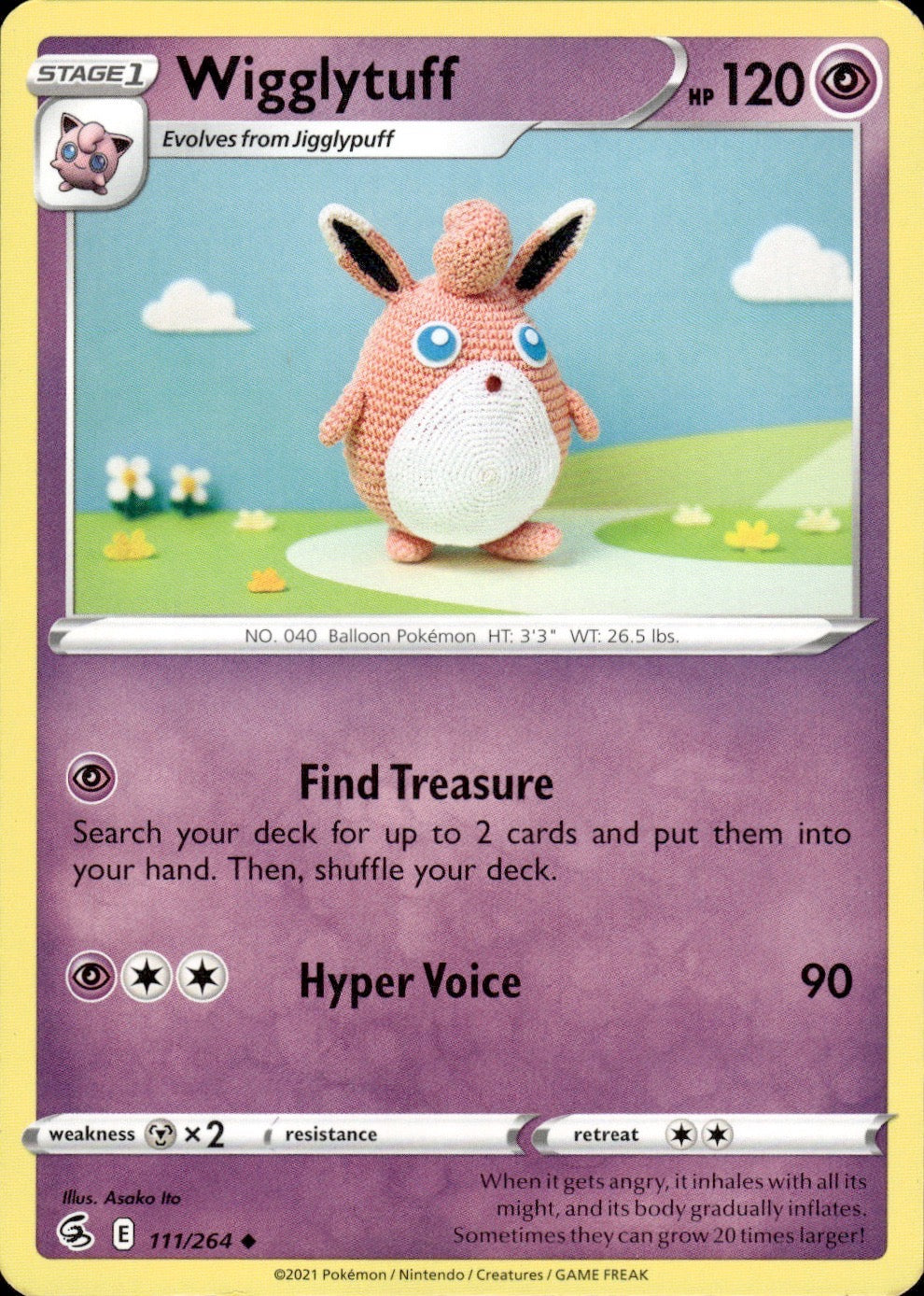 Wigglytuff 111/264 Uncommon Fusion Strike Pokemon Lightly Played