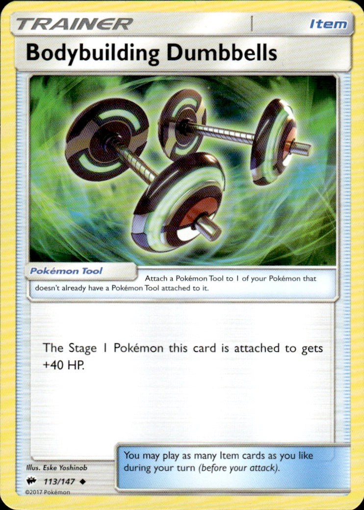Bodybuilding Dumbbells 113/147 Uncommon Burning Shadows Pokemon Lightly Played