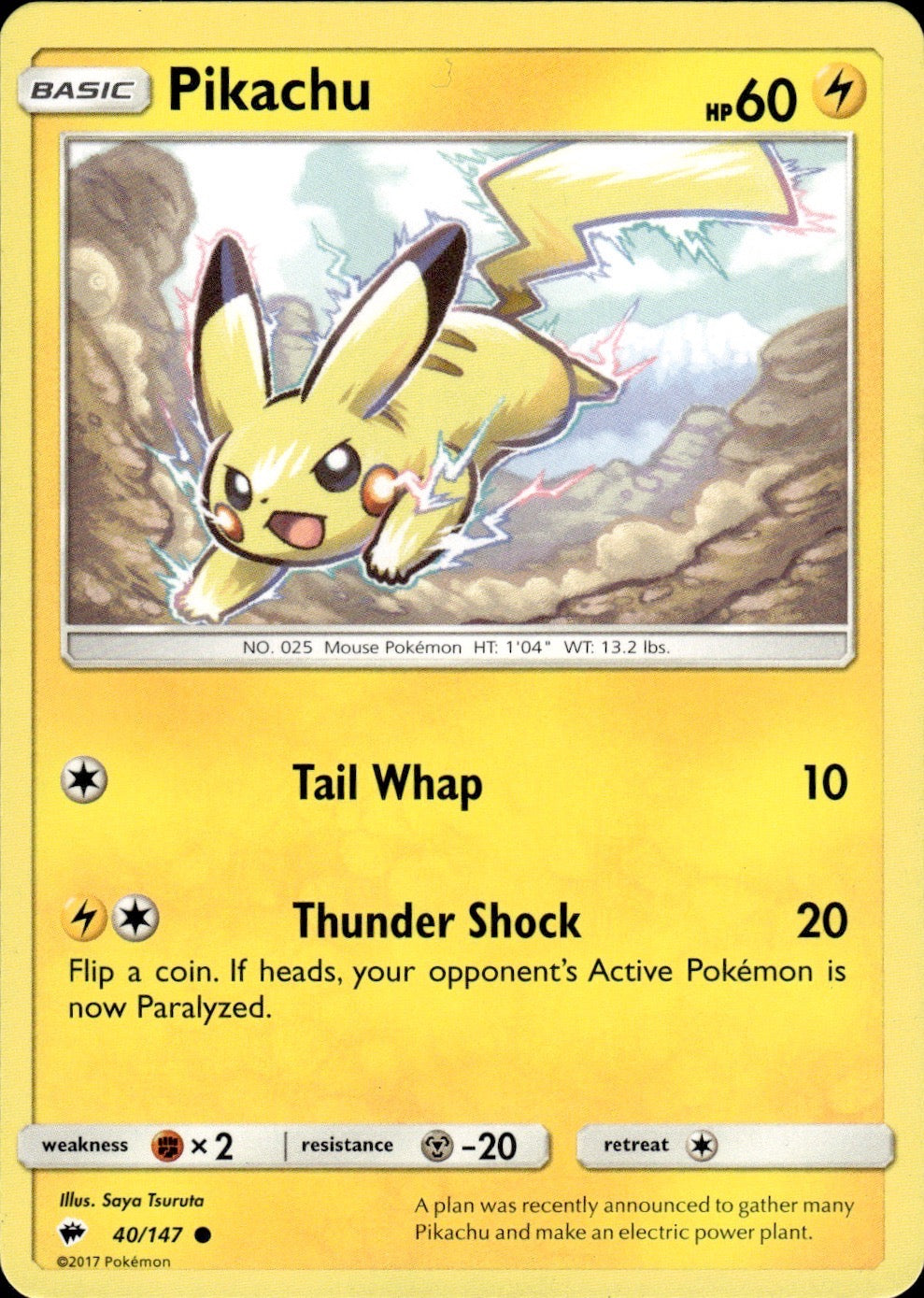 Pikachu 40/147 Common Burning Shadows Pokemon Lightly Played