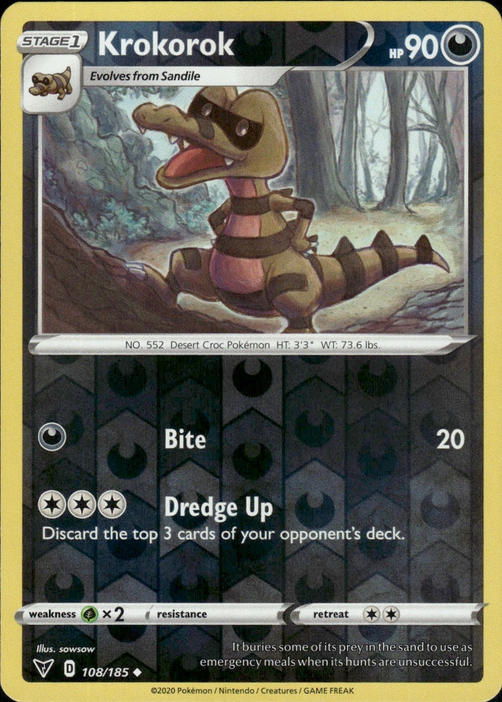 Krokorok 108/185 Uncommon Vivid Voltage Pokemon Reverse Holo Lightly Played