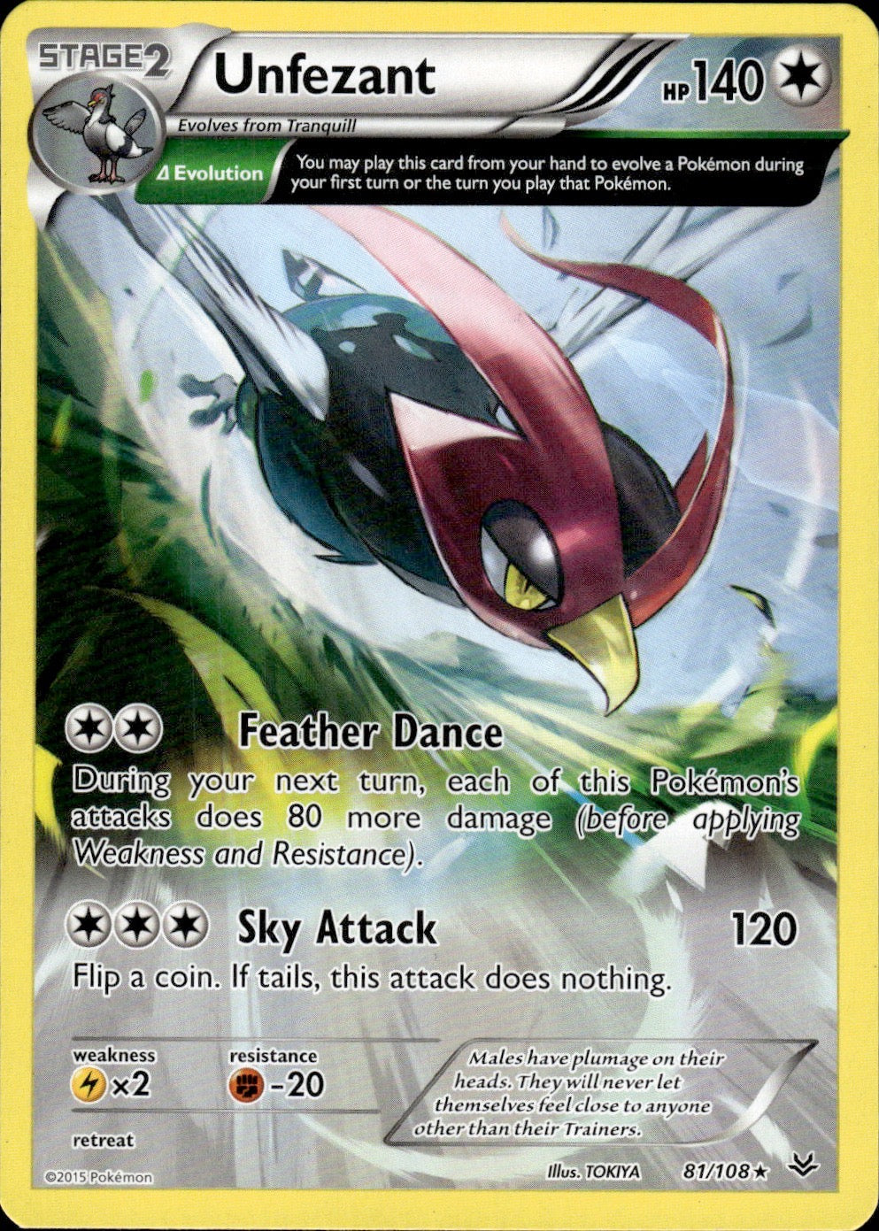 Unfezant 81/108 Rare Roaring Skies Pokemon Lightly Played