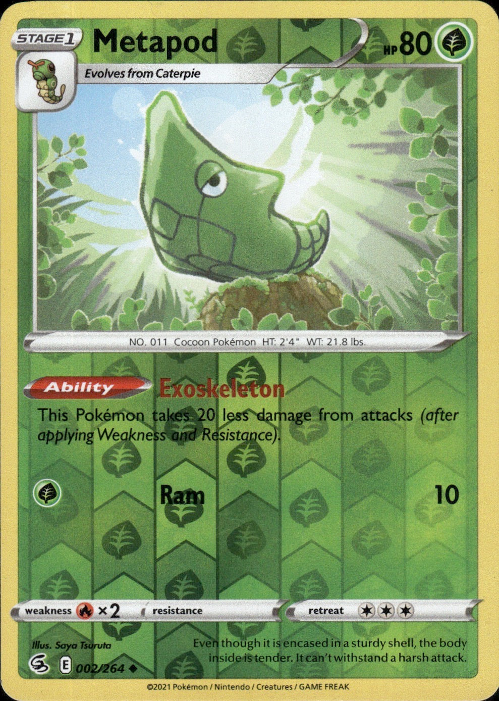 Metapod 002/264 Uncommon Fusion Strike Pokemon Reverse Holo Lightly Played