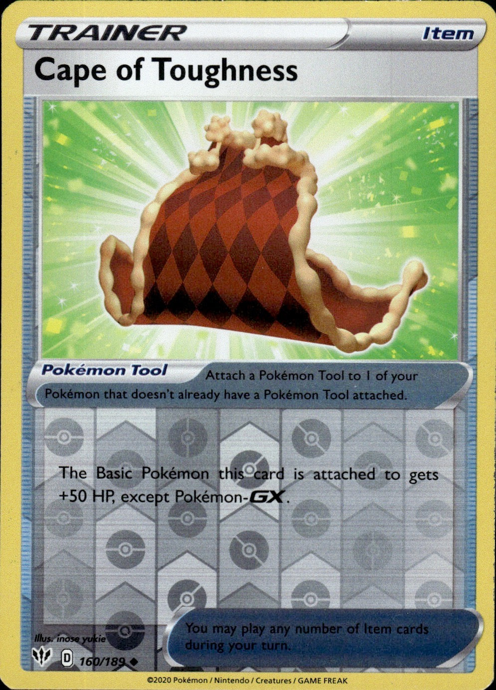 Cape of Toughness 160/189 Uncommon Darkness Ablaze Pokemon Reverse Holo LP