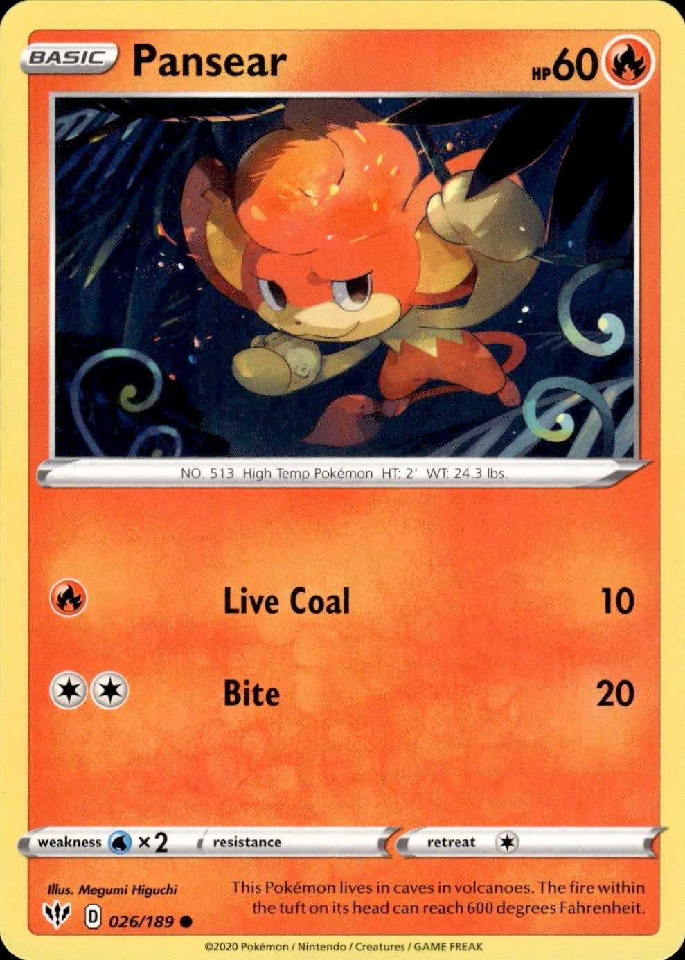 Pansear 026/189 Common Darkness Ablaze Pokemon Lightly Played