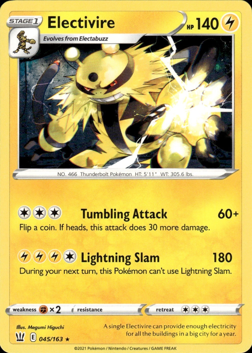 Electivire 045/163 Rare Battle Styles Pokemon Lightly Played