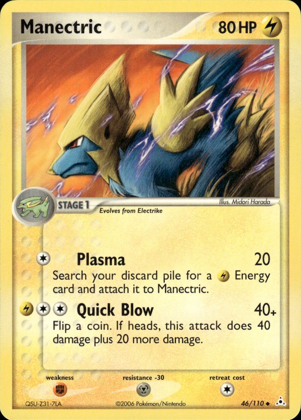 Manectric 46/110 Uncommon Holon Phantoms Pokemon Lightly Played
