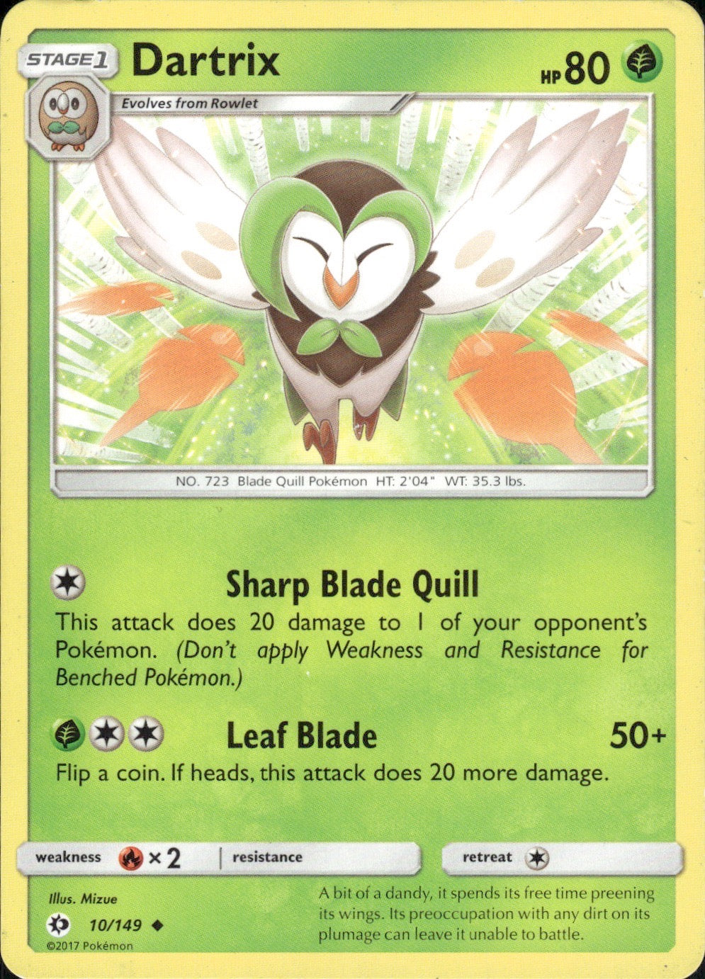 Dartrix 10/149 Uncommon SM Base Set Pokemon Lightly Played