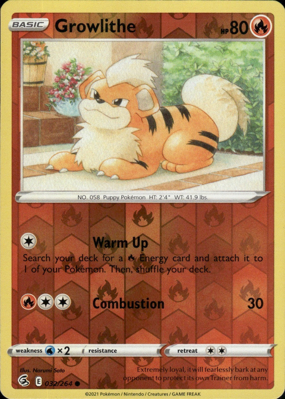 Growlithe 032/264 Common Fusion Strike Pokemon Reverse Holo Lightly Played