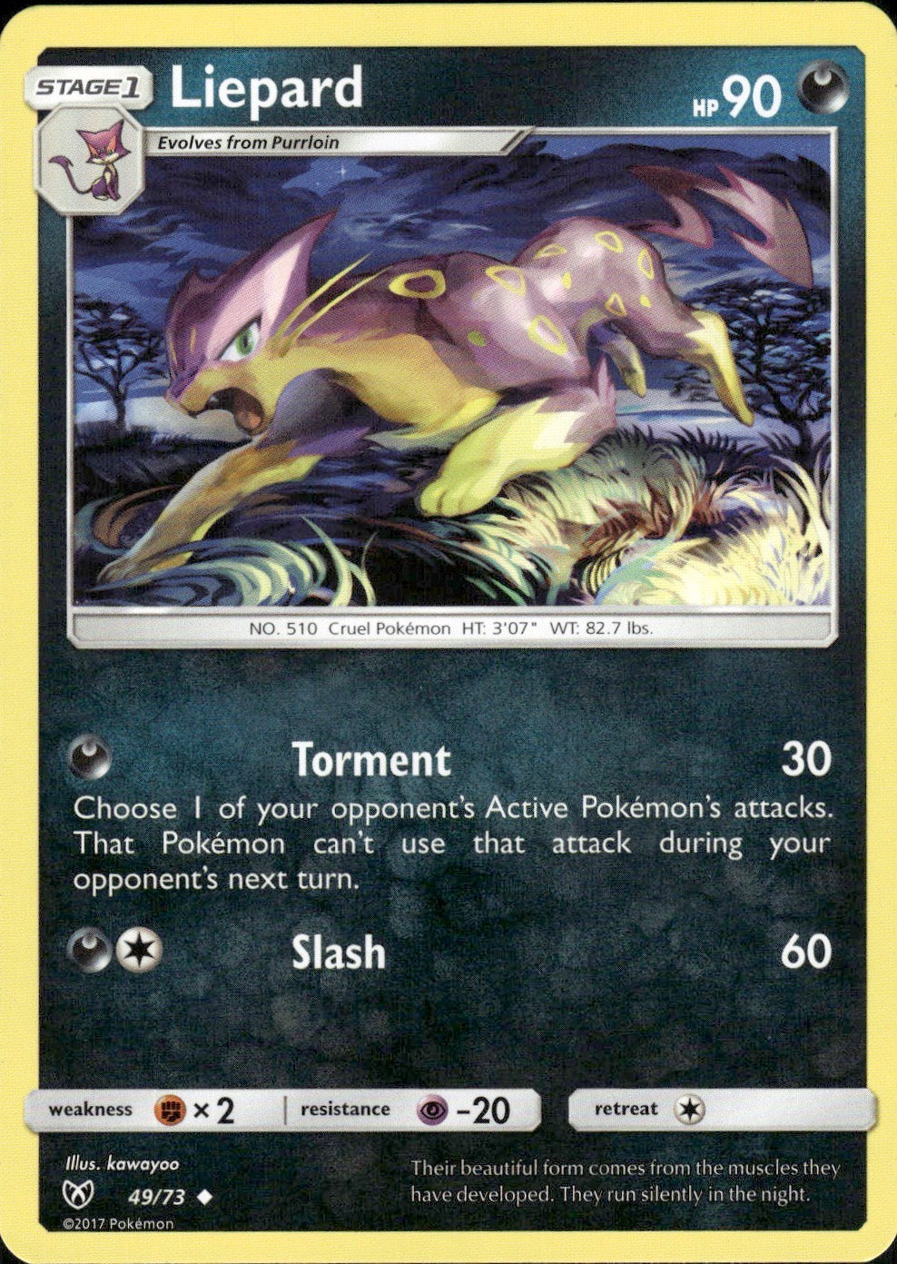 Liepard 49/73 Uncommon Shining Legends Pokemon Lightly Played