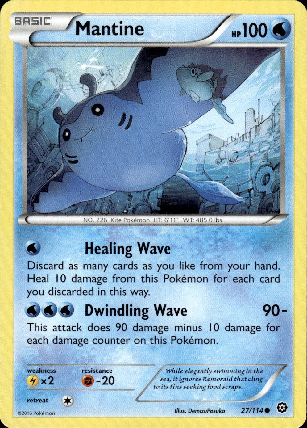 Mantine 27/114 Common Steam Siege Pokemon Lightly Played