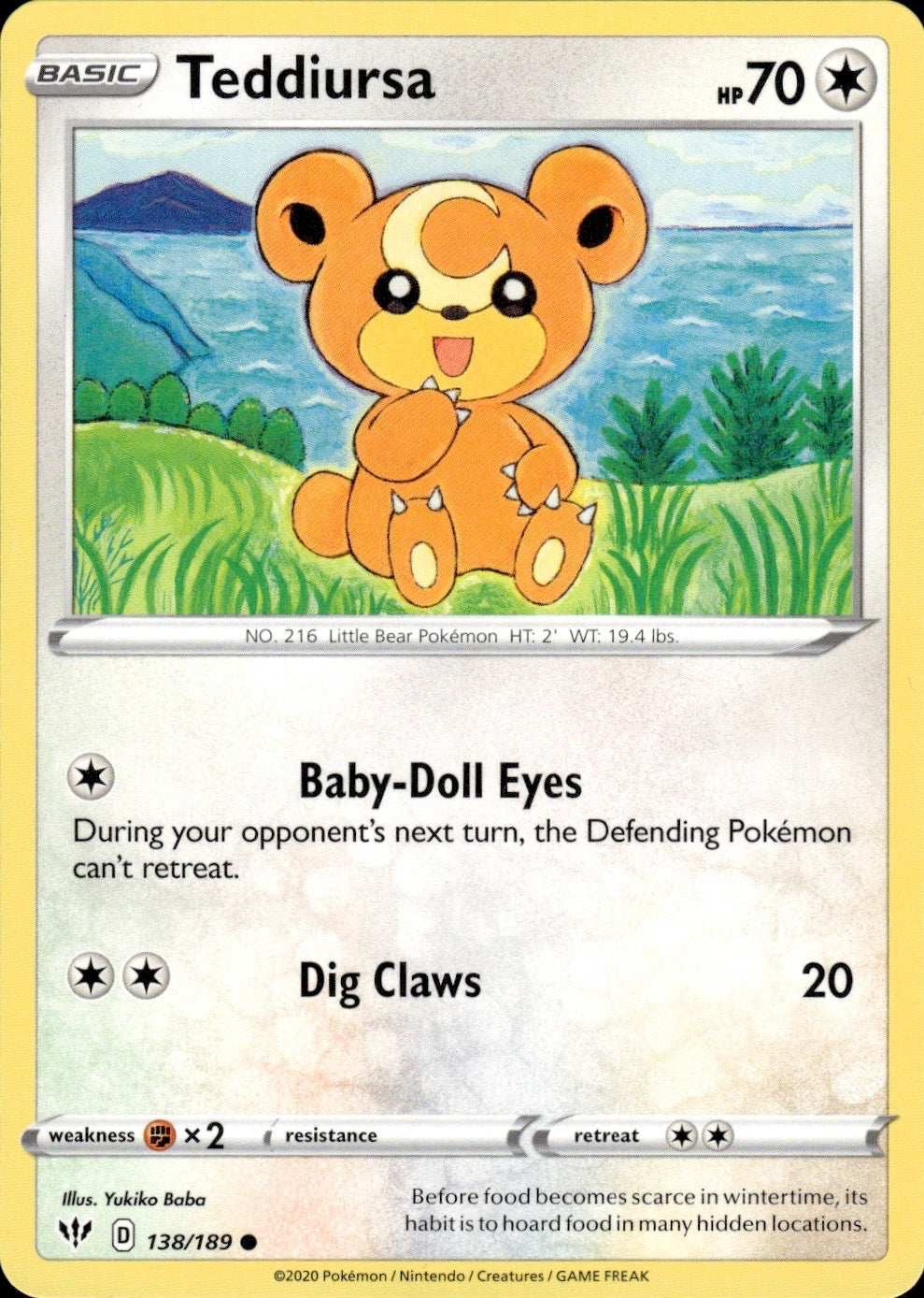 Teddiursa 138/189 Common Darkness Ablaze Pokemon Lightly Played