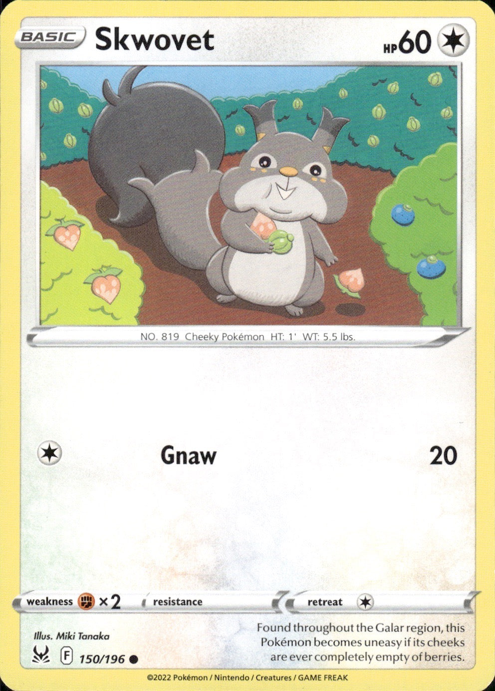 Skwovet 150/196 Common Lost Origin Pokemon Lightly Played