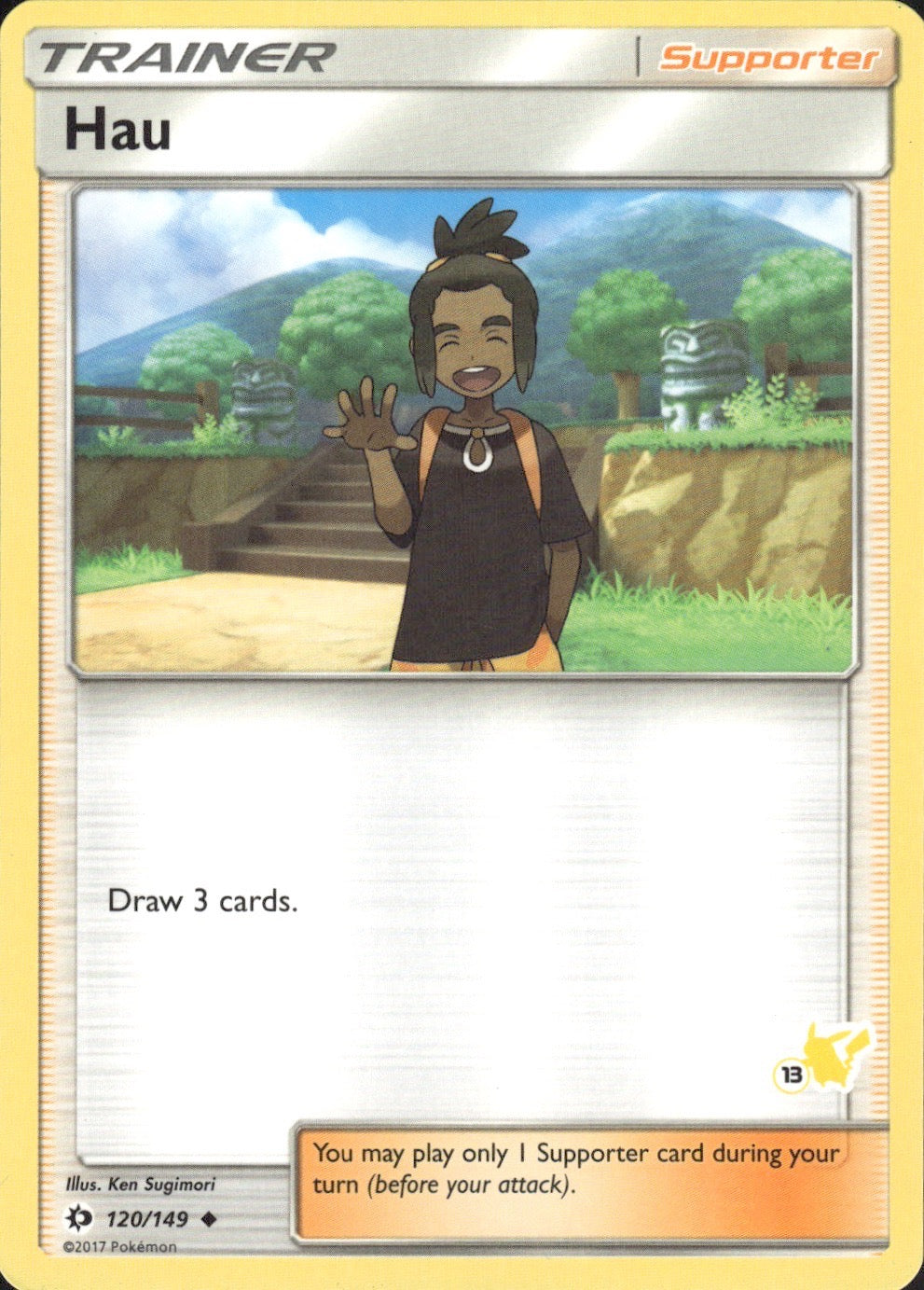 Hau (#13 Pikachu Stamped) 120/149 Promo Battle Academy Pokemon Lightly Played