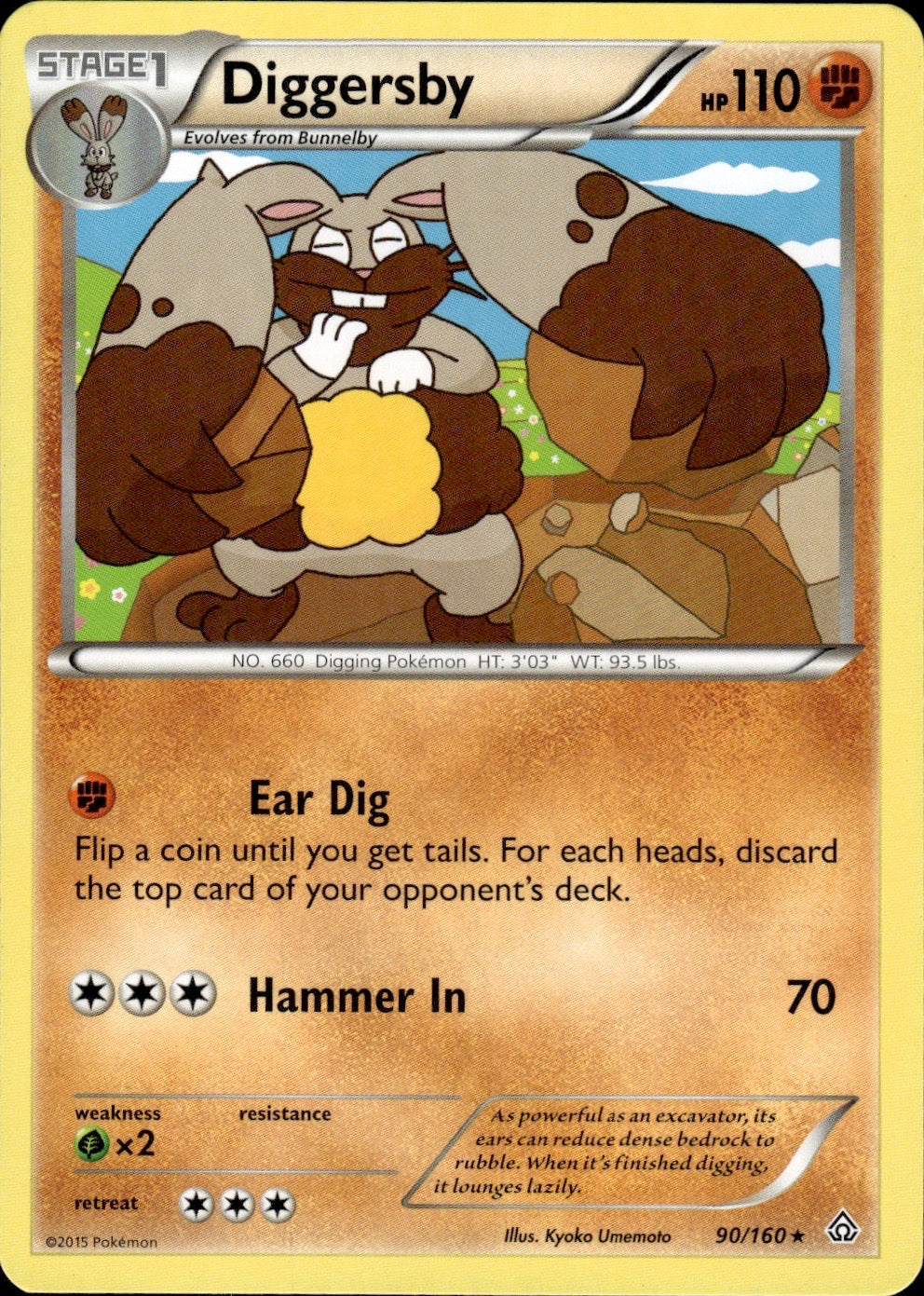 Diggersby 90/160 Rare Primal Clash Pokemon Lightly Played