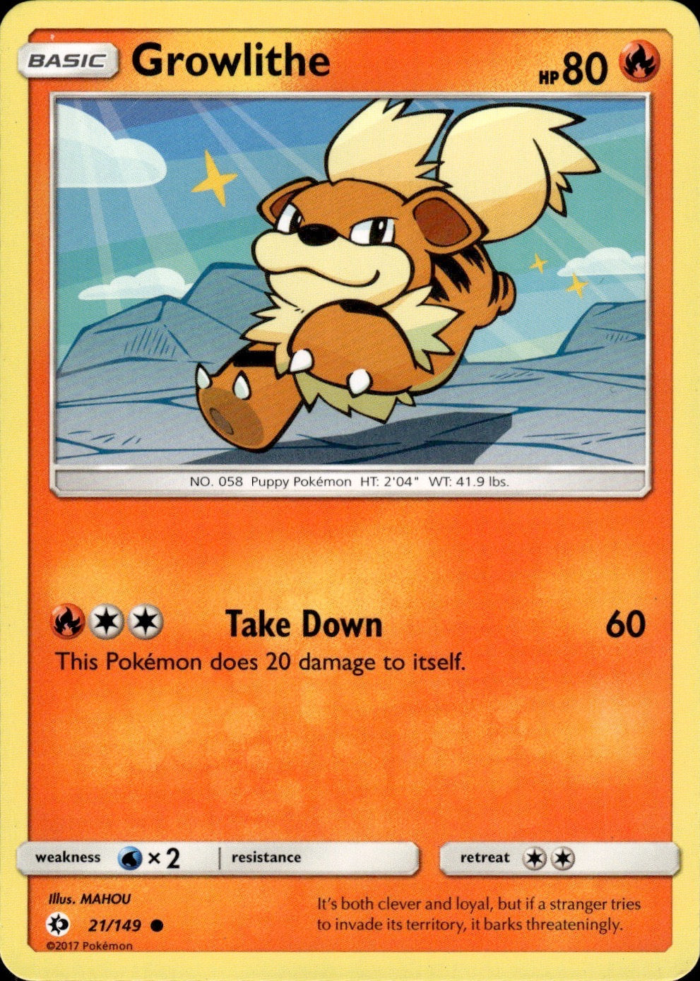 Growlithe 21/149 Common SM Base Set Pokemon Lightly Played