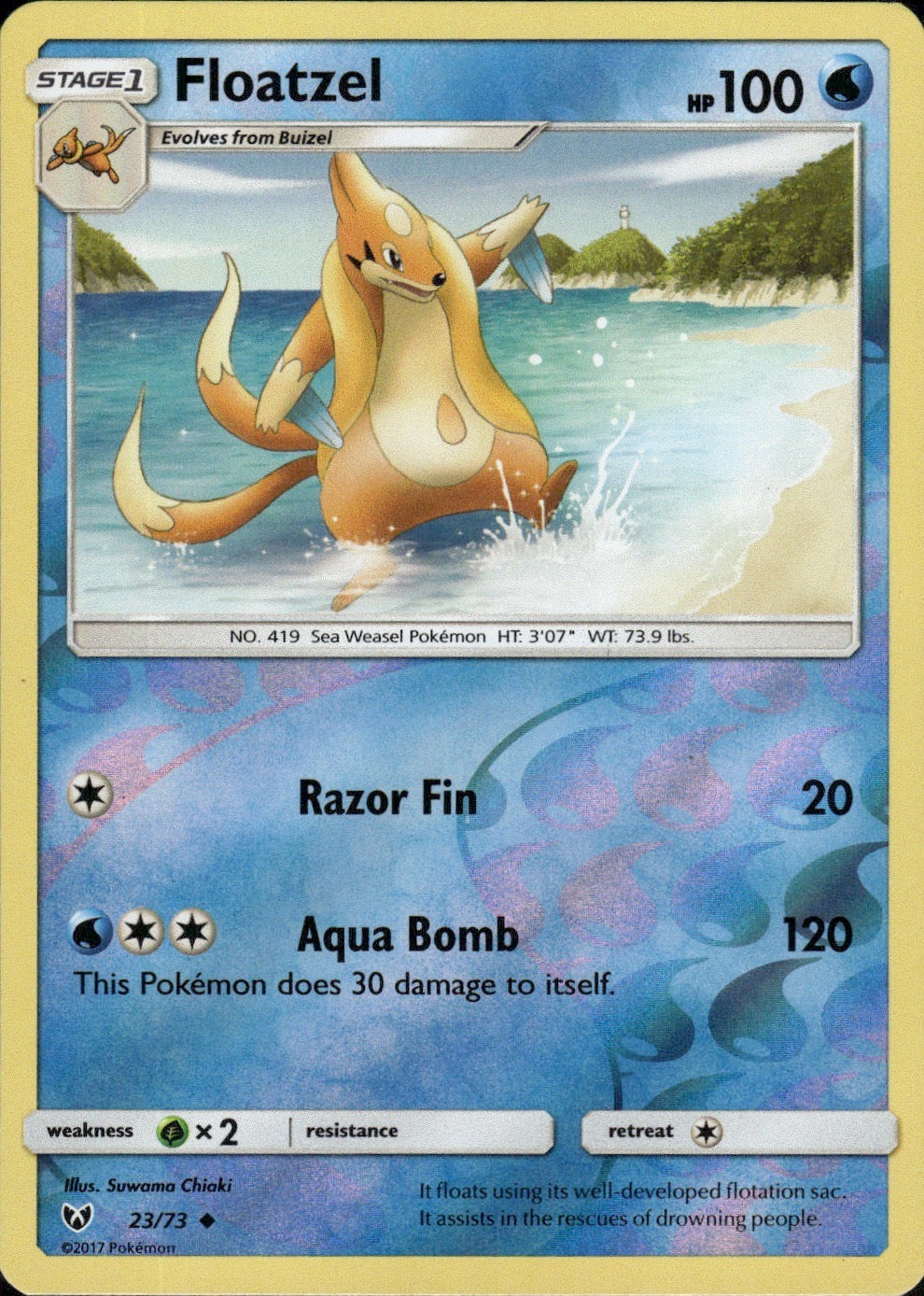 Floatzel 23/73 Uncommon Shining Legends Pokemon Reverse Holo Lightly Played