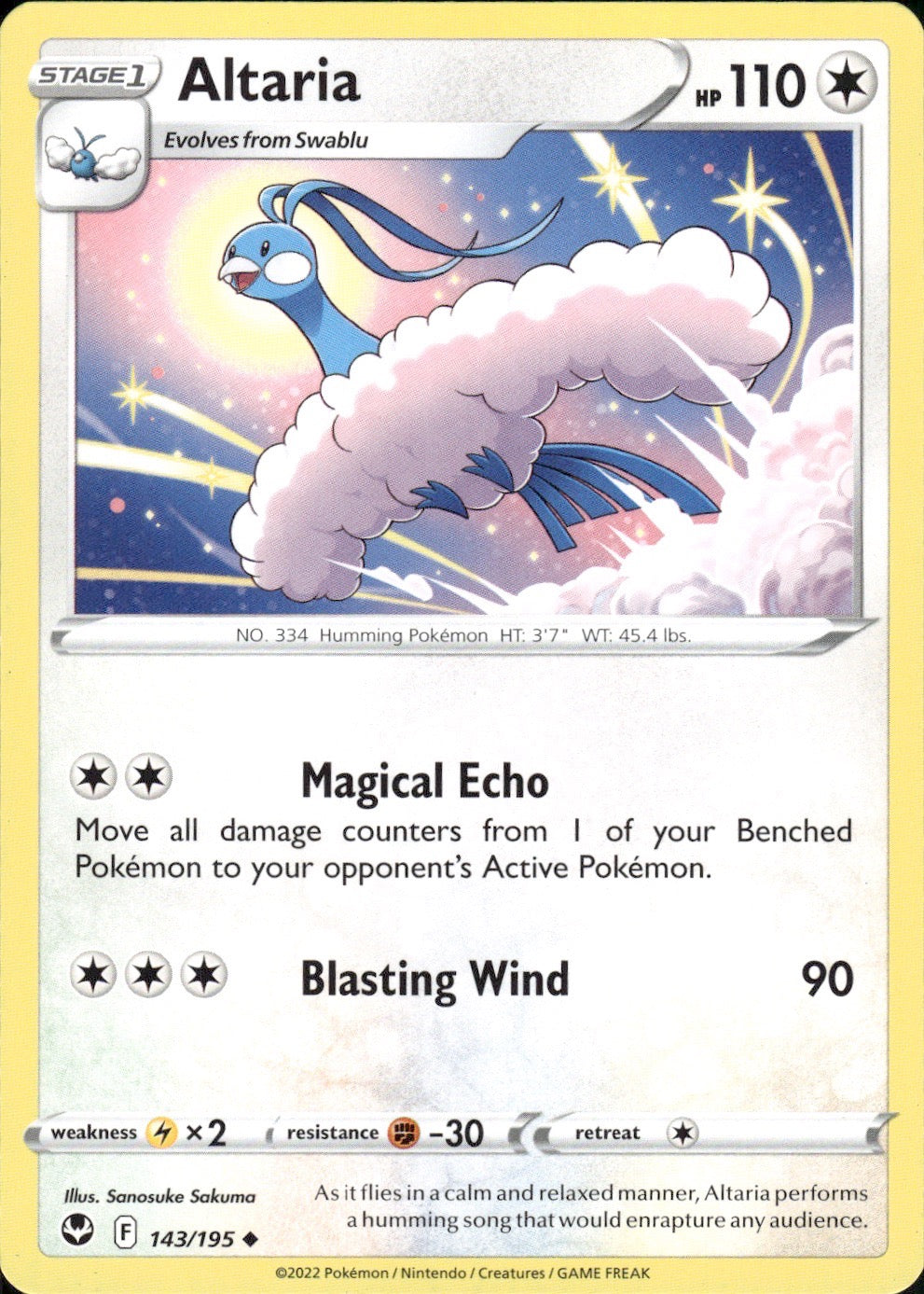 Altaria 143/195 Uncommon Silver Tempest Pokemon Lightly Played