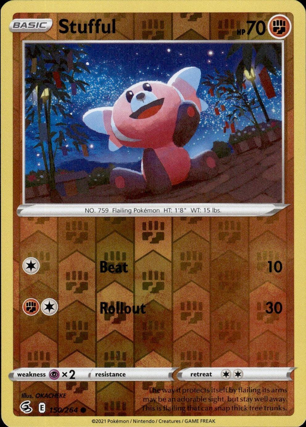 Stufful 150/264 Common Fusion Strike Pokemon Reverse Holo Lightly Played