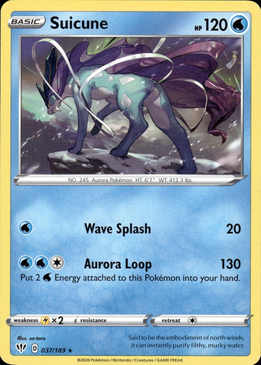 Suicune 037/189 Holo Rare Darkness Ablaze Pokemon Lightly Played
