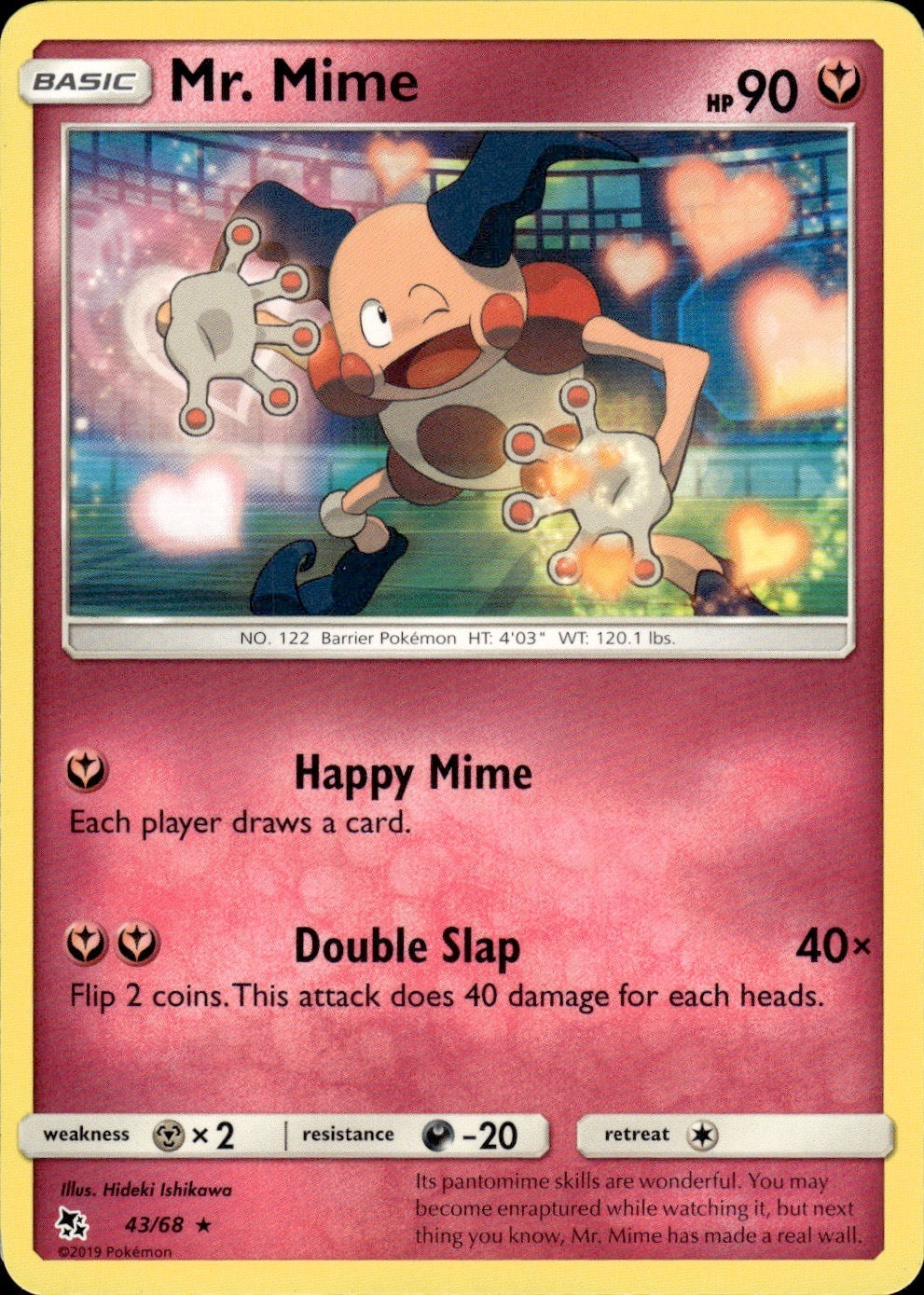 Mr. Mime 43/68 Rare Hidden Fates Pokemon Lightly Played