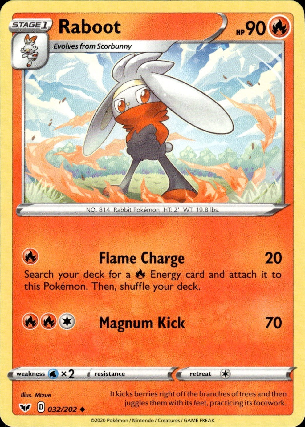 Raboot 032/202 Uncommon Sword & Shield Pokemon Lightly Played