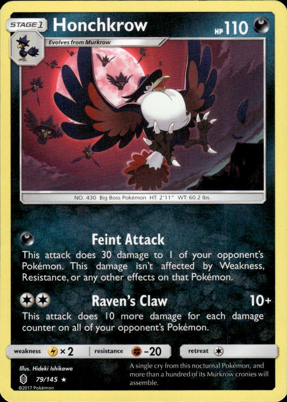 Honchkrow 79/145 Rare Guardians Rising Pokemon Lightly Played