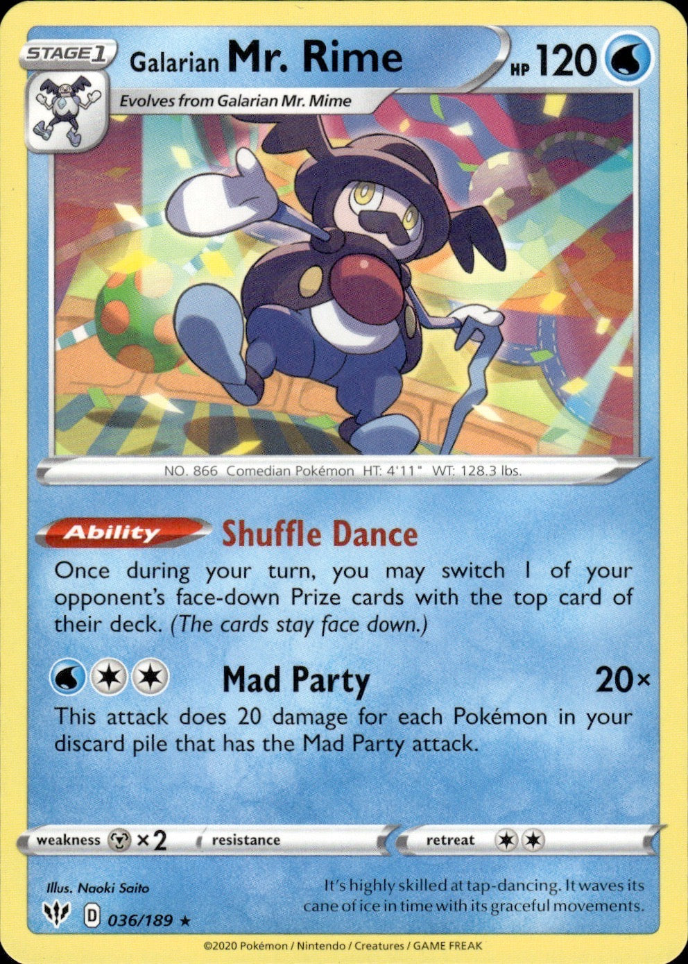 Galarian Mr. Rime 036/189 Rare Darkness Ablaze Pokemon Lightly Played