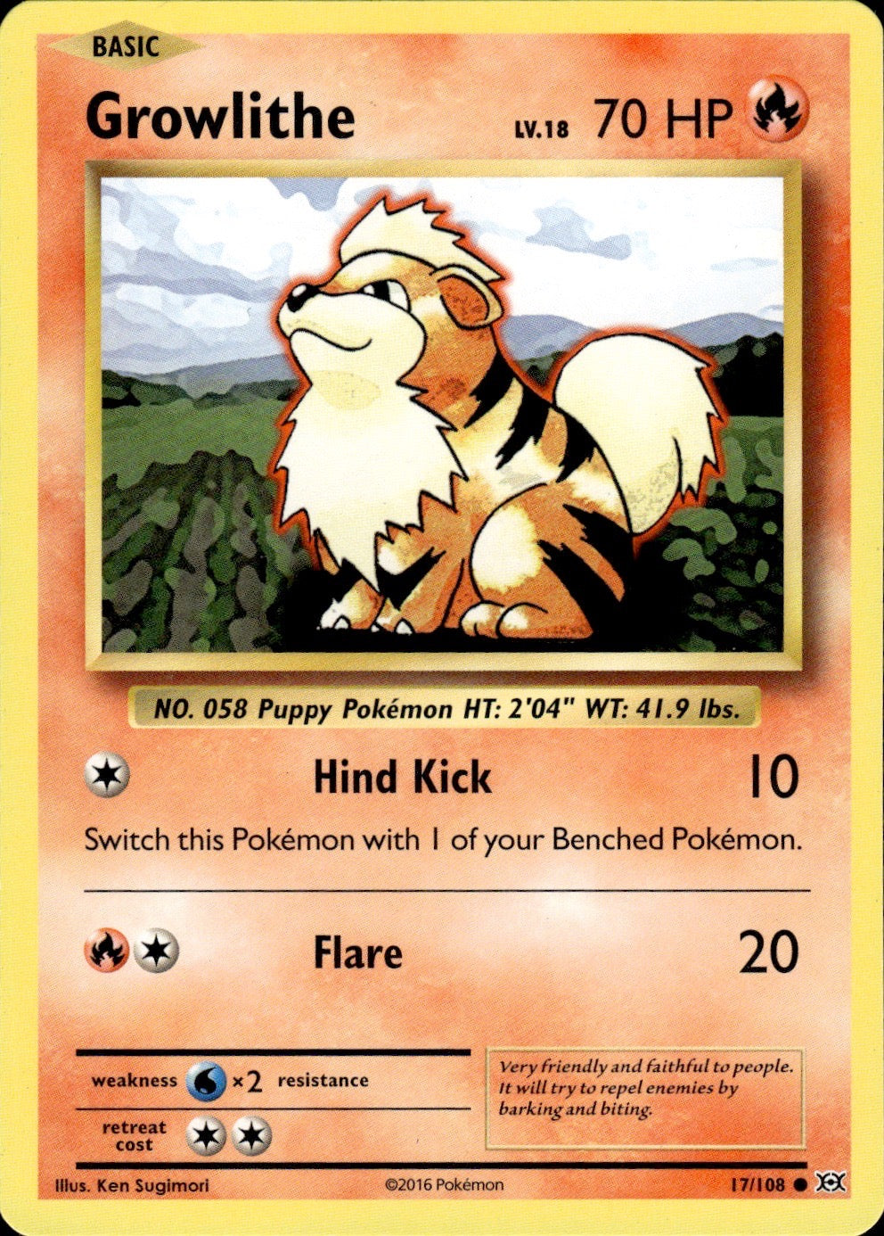 Growlithe 17/108 Common Evolutions Pokemon Lightly Played