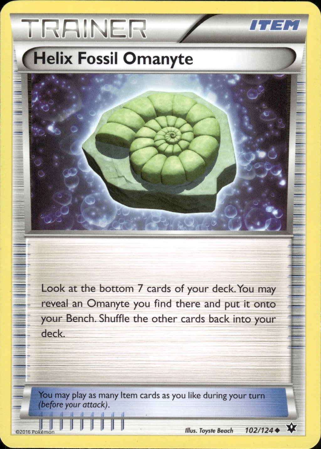 Helix Fossil Omanyte 102/124 Uncommon Fates Collide Pokemon Lightly Played