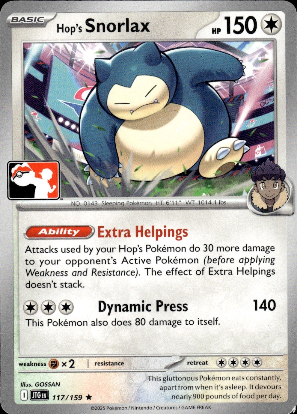Hop's Snorlax 117/159 Rare Prize Pack Series Cards Pokemon Near Mint