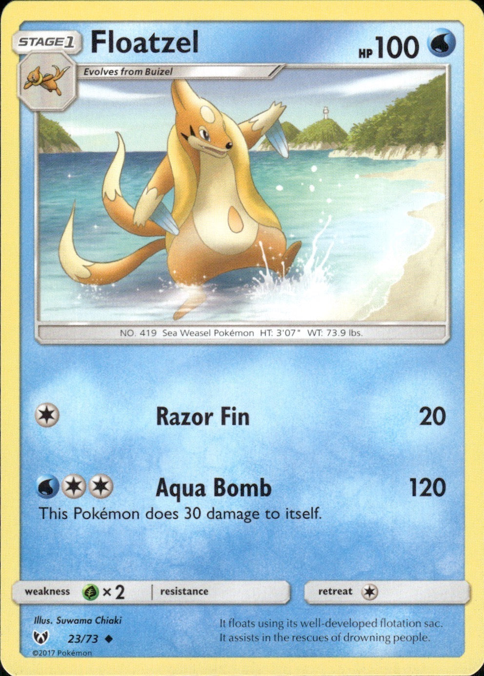 Floatzel 23/73 Uncommon Shining Legends Pokemon Lightly Played