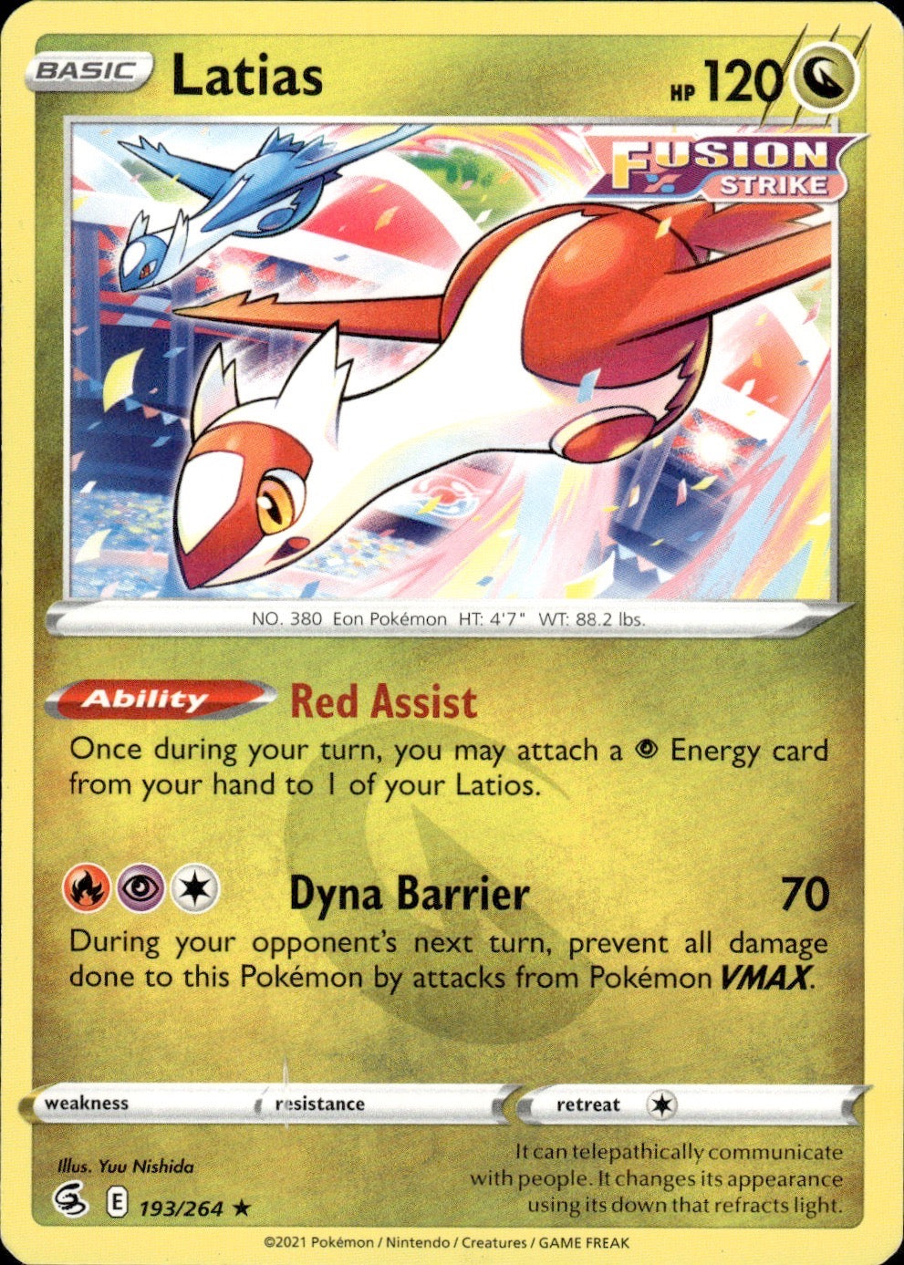 Latias 193/264 Rare Fusion Strike Pokemon Lightly Played