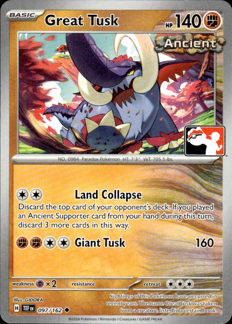 Great Tusk 097/162 Uncommon Prize Pack Series Cards Pokemon Lightly Played