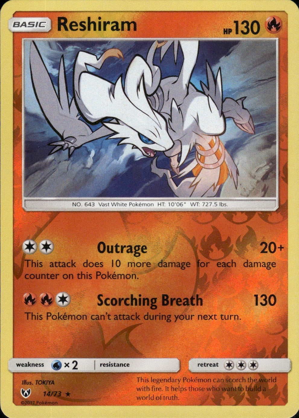 Reshiram 14/73 Holo Rare Shining Legends Pokemon Lightly Played