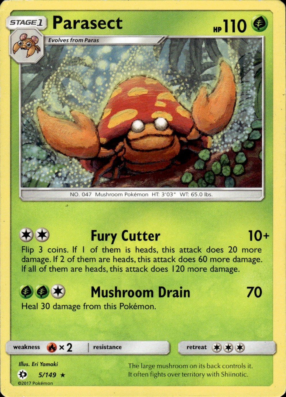 Parasect 5/149 Rare SM Base Set Pokemon Lightly Played