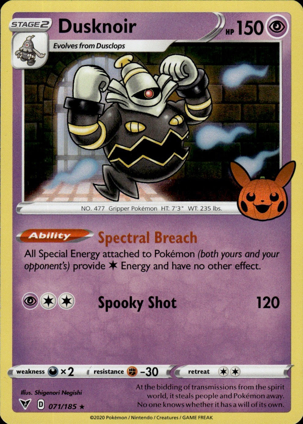 Dusknoir 071/185 Holo Rare Trick or Trade BOOster 2023 Pokemon Lightly Played