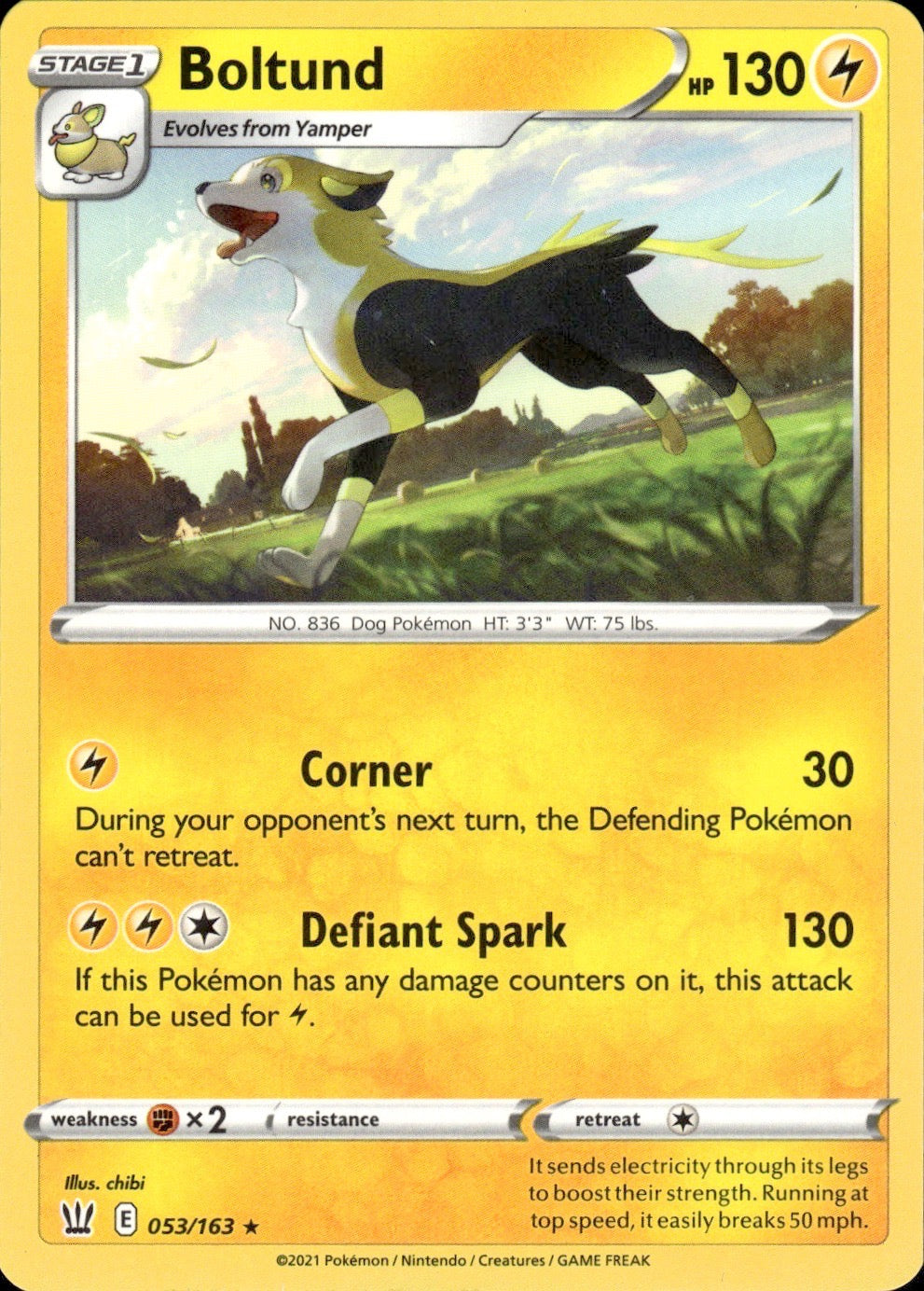 Boltund 053/163 Rare Battle Styles Pokemon Lightly Played