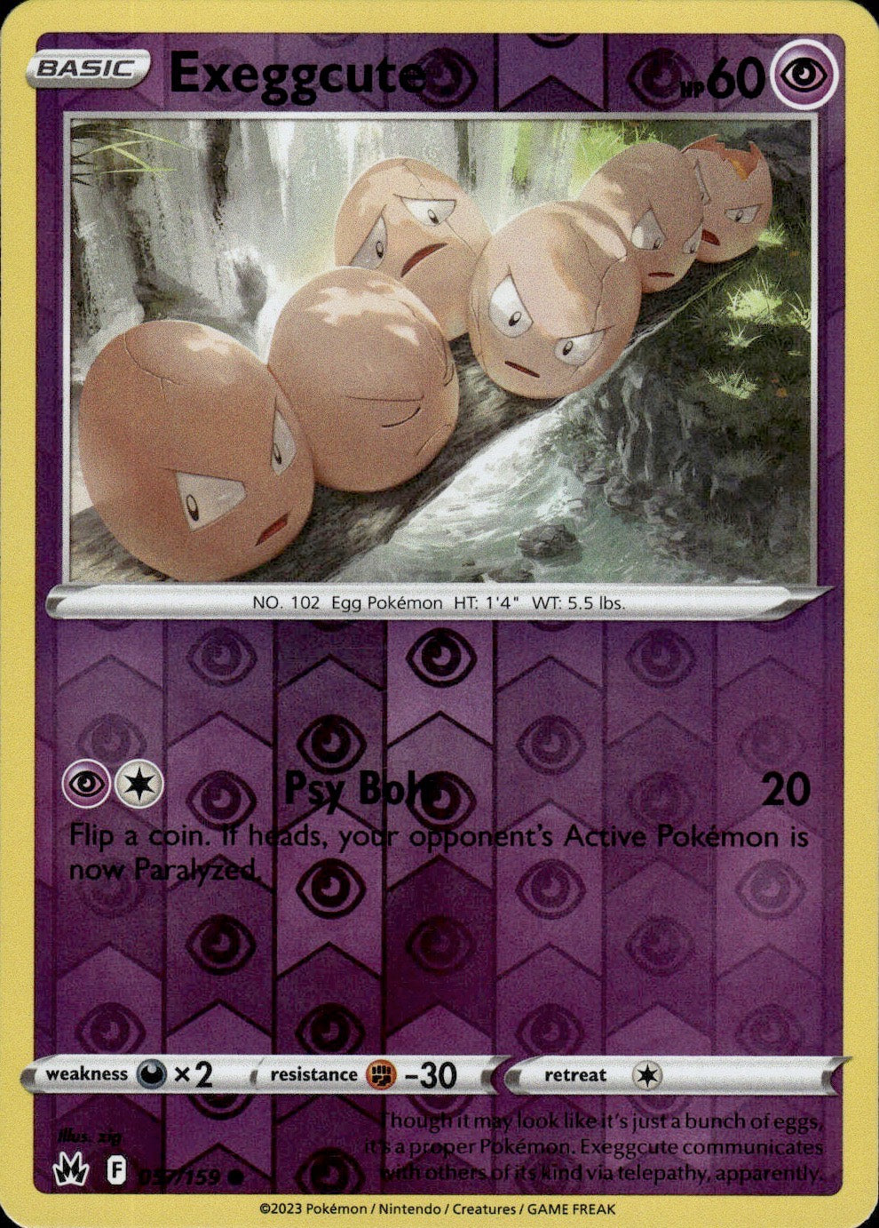 Exeggcute 057/159 Common Crown Zenith Pokemon Reverse Holo Lightly Played