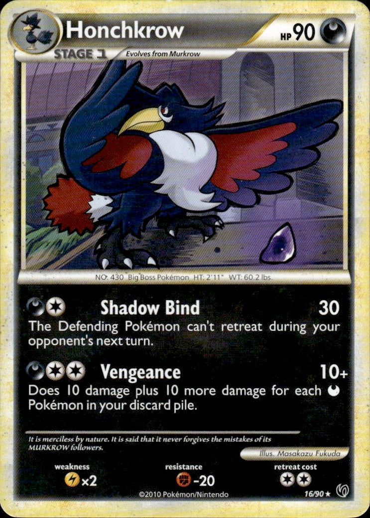 Honchkrow 16/90 Rare HGSS Undaunted Pokemon Lightly Played