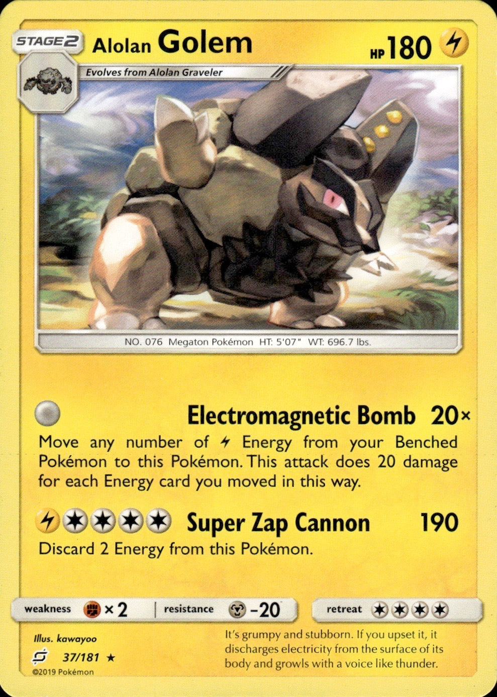 Alolan Golem 37/181 Rare Team Up Pokemon Lightly Played