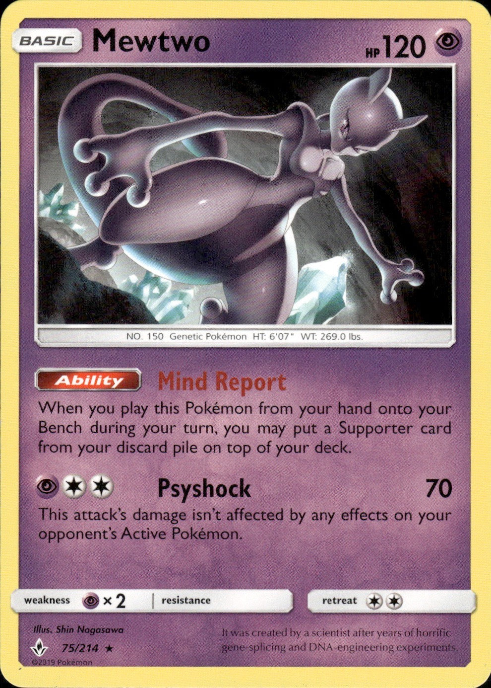 Mewtwo 75/214 Rare Unbroken Bonds Pokemon Lightly Played